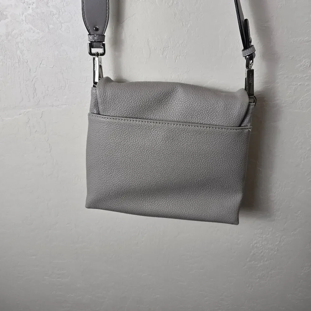 Calvin Klein Dove Gray Faux Leather Crossbody Bag Magnetic Flap Zip Pocket